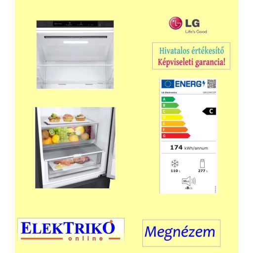 LG GBV22NCCEP  matt éjfekete, alsó fagyasztós hűtő!