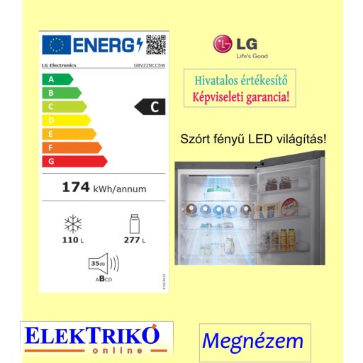 LG GBV22NCCSW  fehér hűtőszekrény