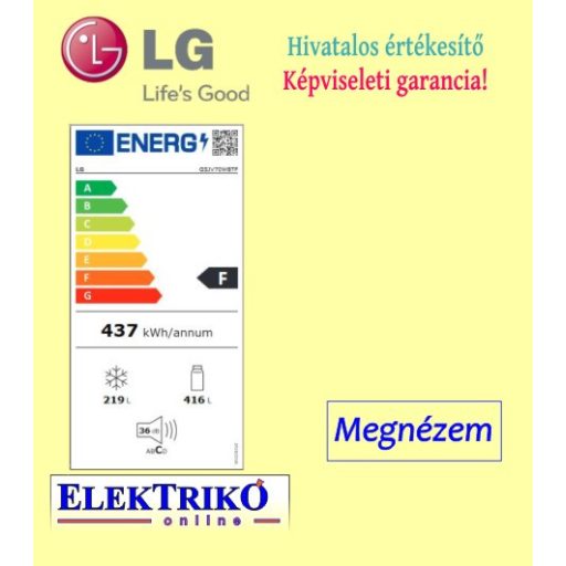 LG GSJV70WBTF Door-in-Door TM Side-by-Side hűtőszekrény, DoorCooling+ TM és ThinQ TM technológia, 635L kapacitás 