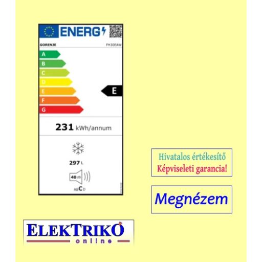    Gorenje fagyasztóláda FH30EAW 297L űrtartalom 