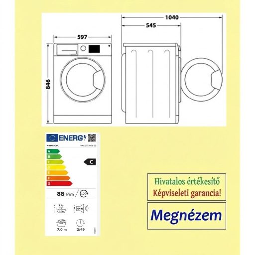Whirlpool WPSC7XWBSEE keskeny hőszivattyús szárítógép (7 kg)